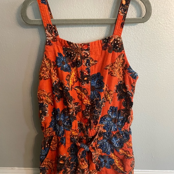 Old Navy Girls Size Small Orange Multi Color Floral Linen Blend Romper - Picture 4 of 9